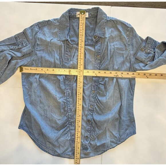 Cloth & Stone Anthropologie Shirred Buttondown Shirt Sz S Blue Boho Chic Chambra - Picture 6 of 6